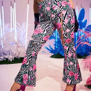 Zebra Stripe & Floral Print Cutout Pants